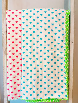 Handmade Block Print Dohar Blanket | Blue Hearts, 3 of 4