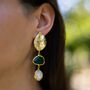 Leaf And Double Drop Mother Of Pearl Earrings, thumbnail 1 of 3