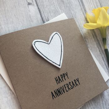 Happy Anniversary Glitter Heart Card By Alphabet Bespoke Creations