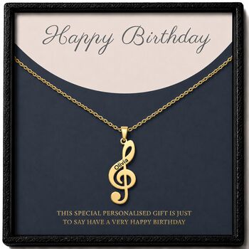 Personalised Treble Clef Music Note Necklace Engraved Name, 4 of 10