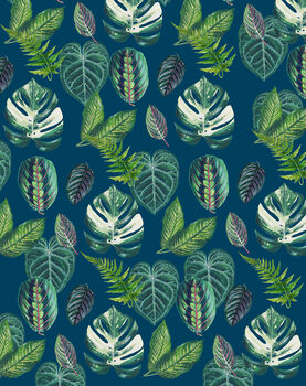 Mixed Leaf Houseplant Navy Gift Wrap X Two Sheets, 2 of 3