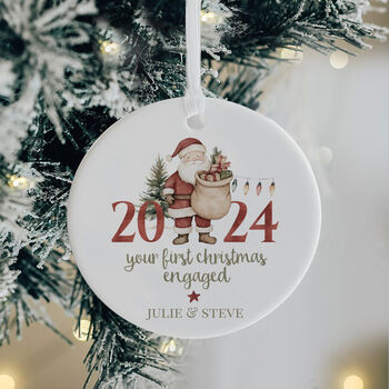 Personalised First Christmas Engaged Ceramic Bauble, 2 of 5