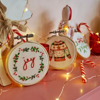 Mini Christmas Embroidery Kit Joy Wreath, 9 of 10