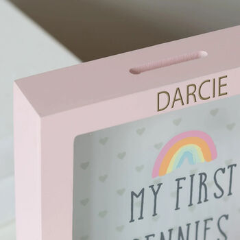 Personalised My First Pennies Pink Money Box, 2 of 2