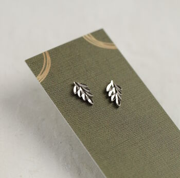 Silver Fern Leaf Stud Earrings, 5 of 8