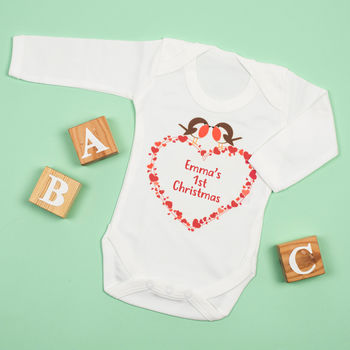 Personalised Heart Baby First Christmas Babygrow, 5 of 9