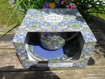 Large Cup And Saucer In William Morris Blue Strawberry Thief Design, 11 of 11