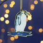Penguin Personalised Wood Christmas Card And Bauble, thumbnail 5 of 6