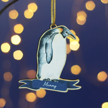 Penguin Personalised Wood Christmas Card And Bauble, 5 of 6