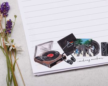 A5 Personalised Letter Writing Paper Record Player, Music Vintage Design, 2 of 5