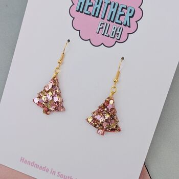 Small Pink And Blue Christmas Tree Earrings, 2 of 4