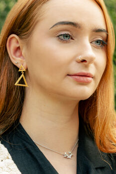 Two Tier Gold Triangle Dangle Earrings, 4 of 7