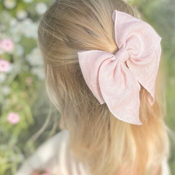 Little Love Linen Hair Bow / Powder Pink, 6 of 6