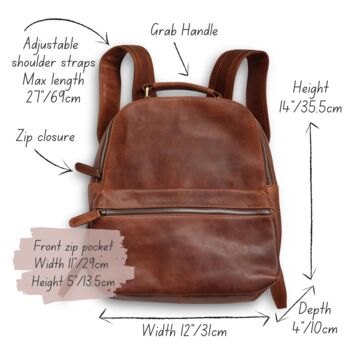 Leather Pocket Backpack, Brown, 5 of 5
