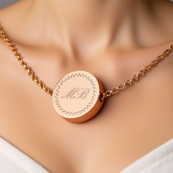 Personalised Wreath Initials Rose Gold Tone Disc Neckl…, 3 of 8