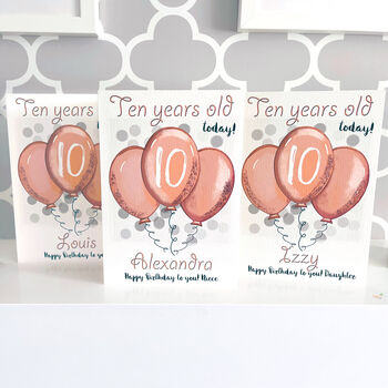 Personalised Balloons Relation 10th Birthday Card, 3 of 10