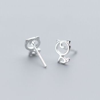 Sterling Silver Curly Cat Stud Earrings, 2 of 3