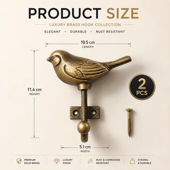 Golden Sparrow Brass Wall Hook, 6 of 9