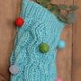 Blue Fair Trade Wool Knit Pom Pom Stocking, thumbnail 3 of 4