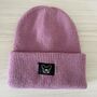 Deep Cuff Pink Beanie With Embroidered French Bulldog, thumbnail 1 of 4