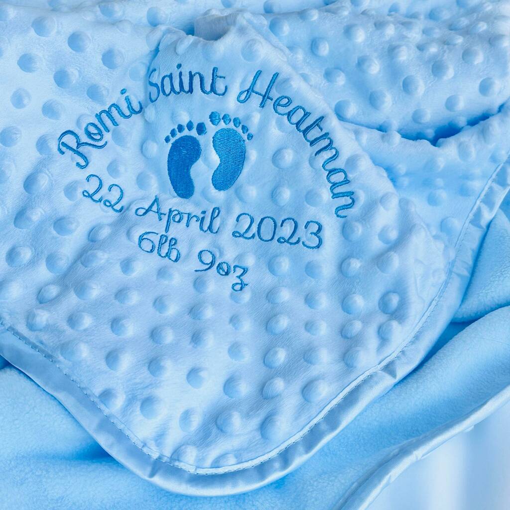 Embroidered Blue Personalised Blanket By Love Jo Designs