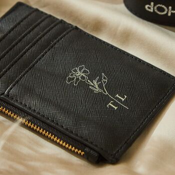 Personalised Black Birth Flower Monogrammed Card Holder, 2 of 4