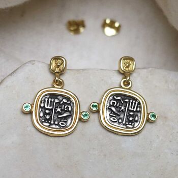 Gold Plated Sterling Silver Hieroglyphics Square Earrings, 11 of 12