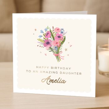 Birthday Card For Daughter With Pink Flowers, 2 of 7