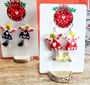 Festive Painted Angel Earrings With Stand, 2 of 11