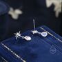 Sterling Silver Tiny Starburst And Dangle Moonstone Stud Earrings, thumbnail 5 of 12