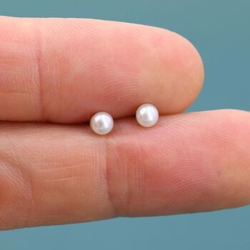 Sterling Silver Extra Tiny Genuine Pearl Stud Earrings, 5 of 10