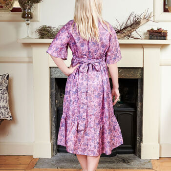 Zaria Lilac Silk Print Embroidered Dress 18, 2 of 3