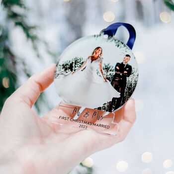 First Christmas Married Personalised Bauble Decoration, 5 of 9