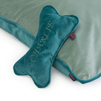 Embroidered Pet Bed And Bone Gift Set Teal Velvet, 3 of 9