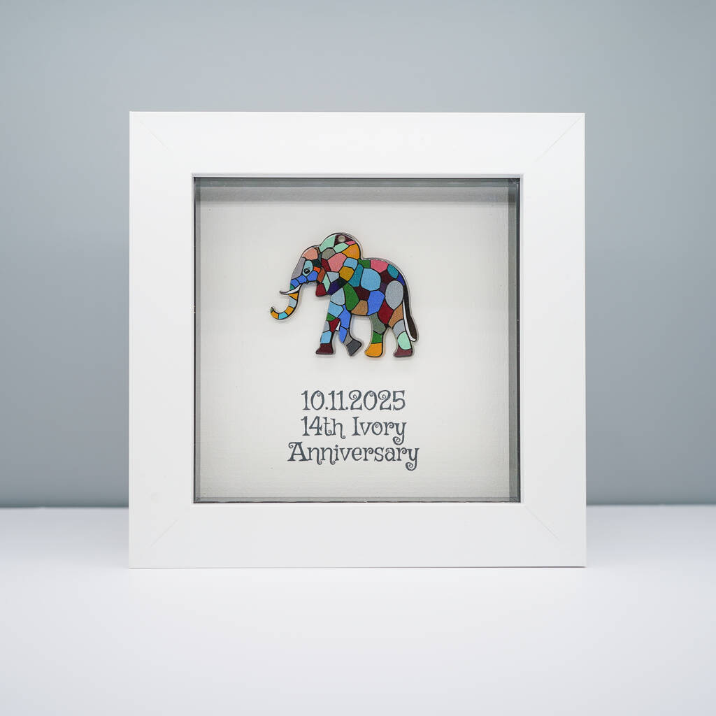 Personalised 14th Ivory Anniversary Elephant Frame Gift, 1 of 5