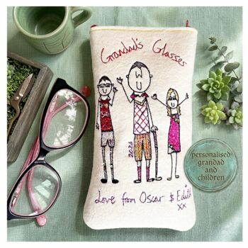 Personalised Grandad’s Glasses Case With Grandchildren, Embroidered Felt Spectacle Case Gift From Grandchildren, 2 of 12