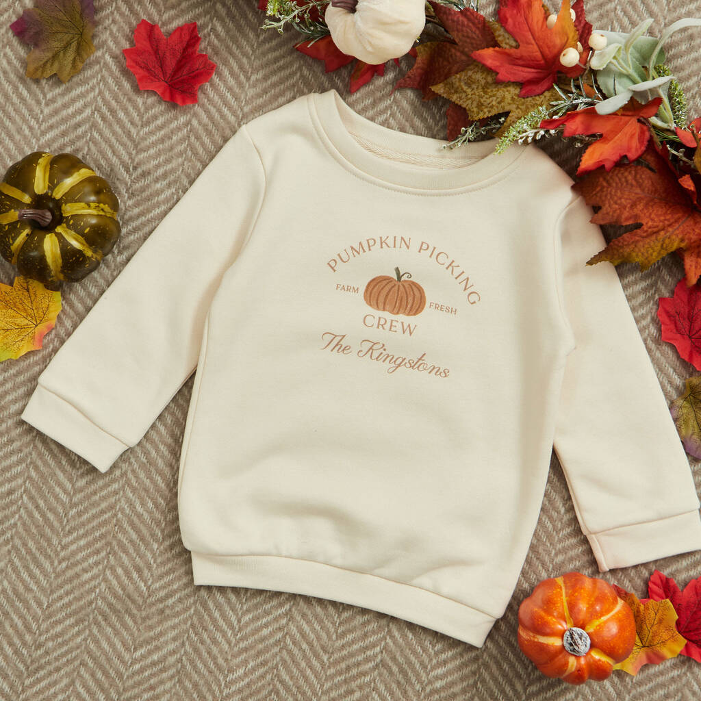 Personalised Ecru Pumpkin Picking Crew Children's Sweatshirt, 1 of 3