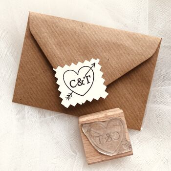Personalised Wedding Arrow Heart Initials Stamp, 2 of 5