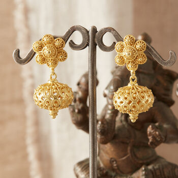 Gold Plated Filigree Stud Ball Drop Earrings, 2 of 7