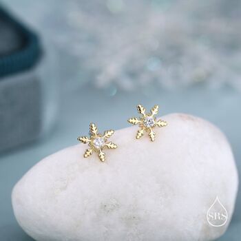 Cz Snowflake Stud Earrings In Sterling Silver, 5 of 12
