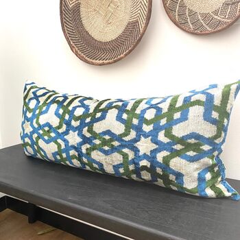 Extra Long Trellis Design Lumbar Velvet Cushion, 2 of 2