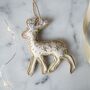 Luxury Irish Linen Festive Reindeer Christmas Tree Decoration, thumbnail 3 of 9