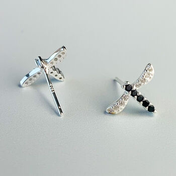 Sterling Silver Crystal Dragonfly Stud Earrings, 2 of 4