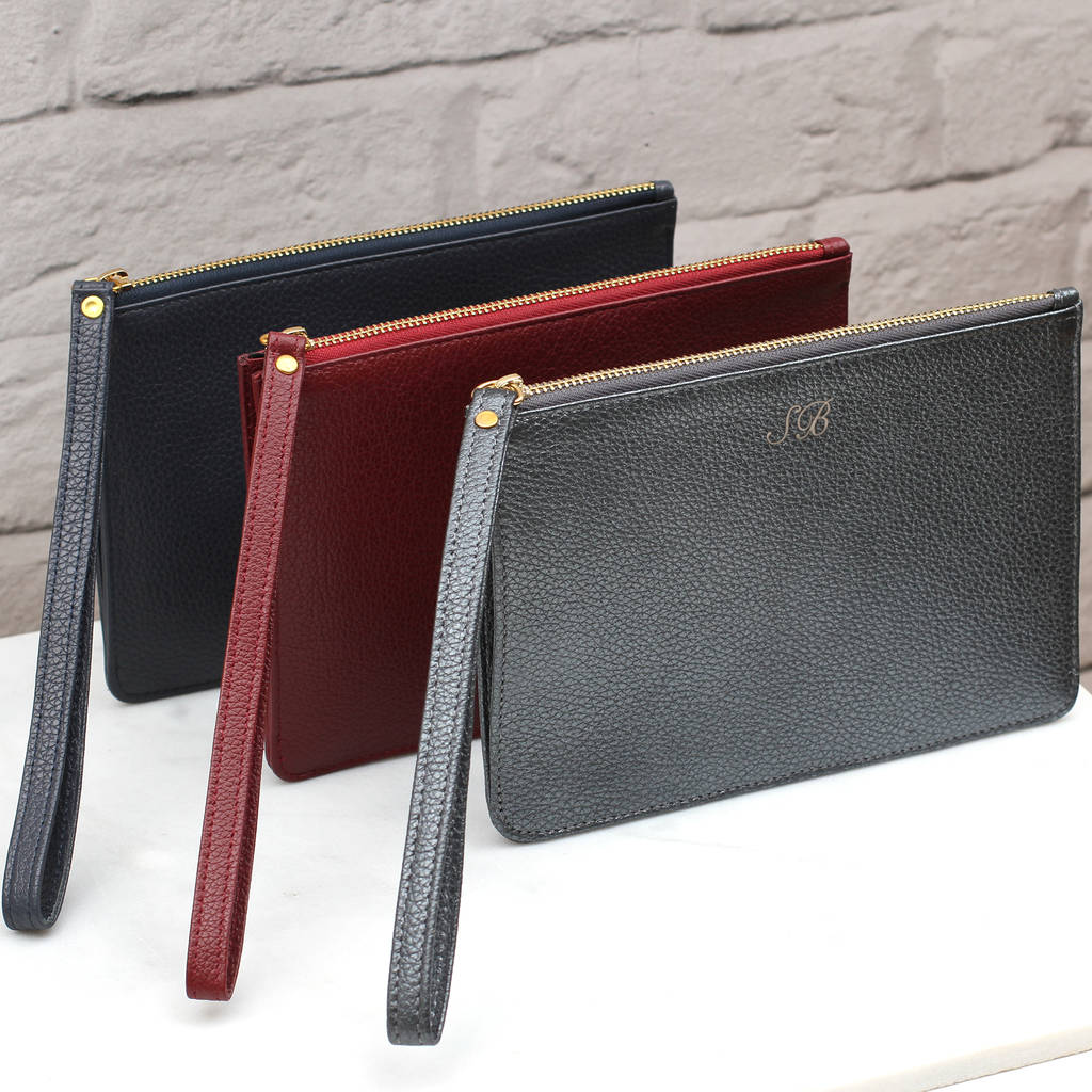 personalised luxury leather wrist strap clutch bag by hurleyburley | 0