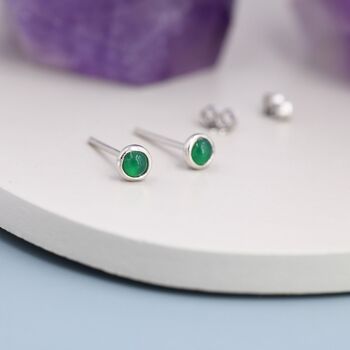 Green Onyx Stud Earrings In Sterling Silver, 3 of 11