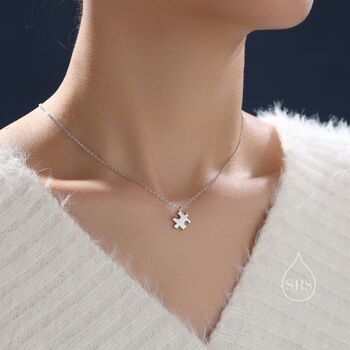 Tiny Jigsaw Pendant Necklace In Sterling Silver, 2 of 11