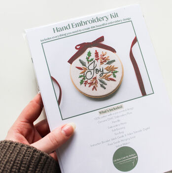 “Joy” With Festive Foliage Design Beginner Embroidery Kit, Hand Embroidery, 5 of 6