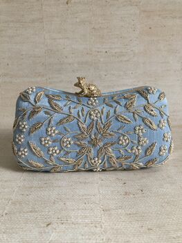 Handcrafted Raw Silk Rectangular Blue Clutch, 5 of 10