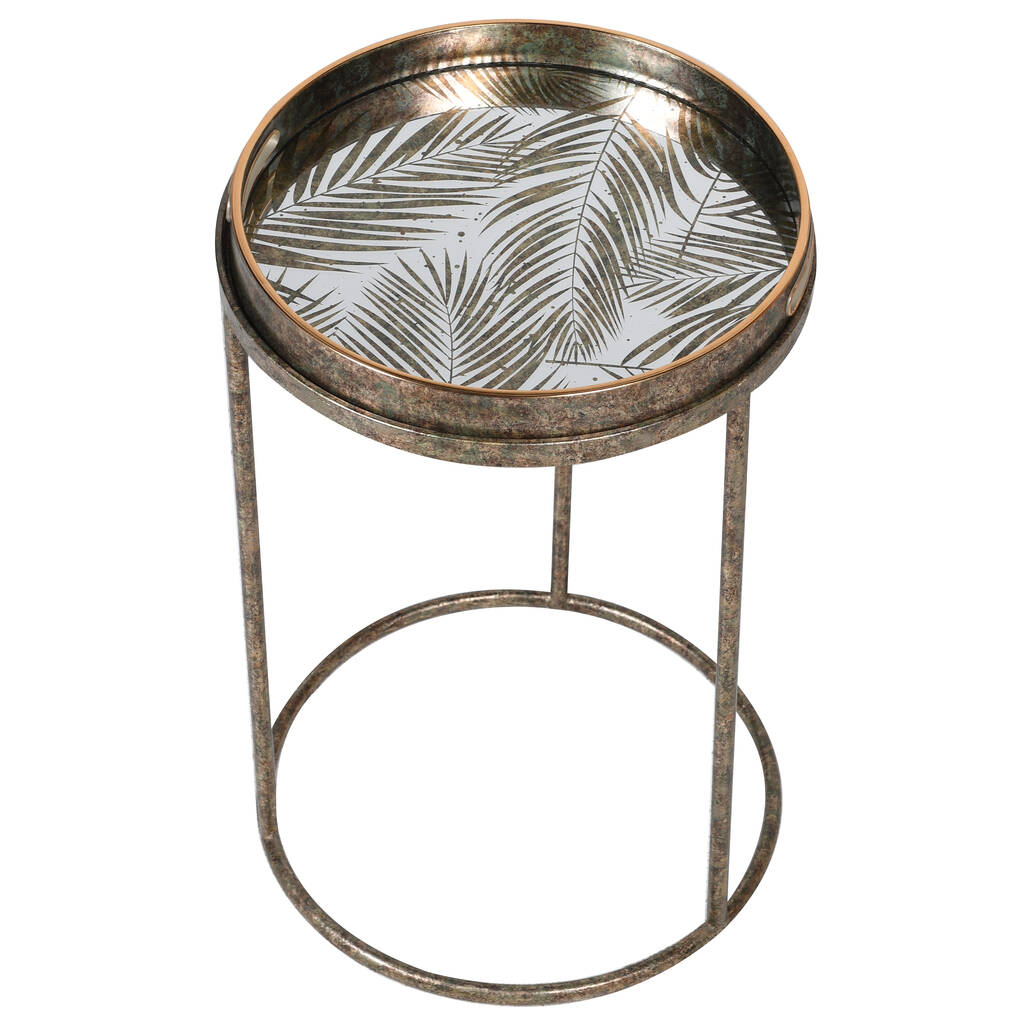 Set Of Two Mirrored Palm Leaf Nest Tables, 1 of 4