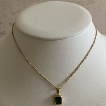 18 K Gold Plated Baguette Emerald Necklace, 2 of 7